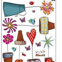 стикер лепенка за стена прозорец кухня цветя в саксии и вази с пеперуди самозалепващ, снимка 4 - Декорация за дома - 14624386