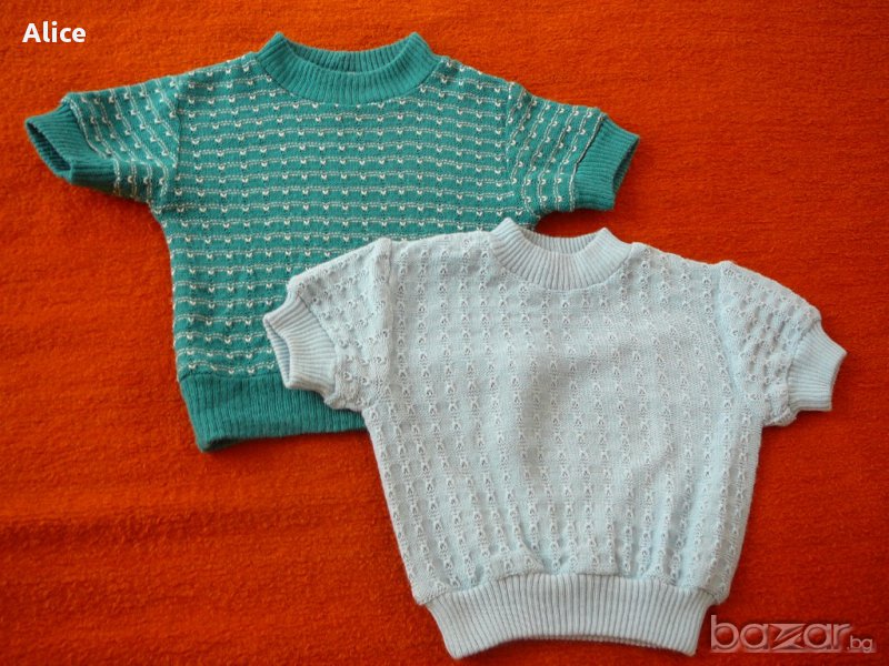 Две блузки, машинно плетени с къс ръкав за 1-2 годинки, снимка 1
