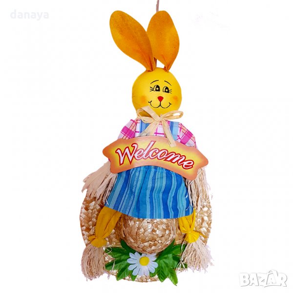 Голям великденски заек с шапка и надпис Welcome 45cm, снимка 1