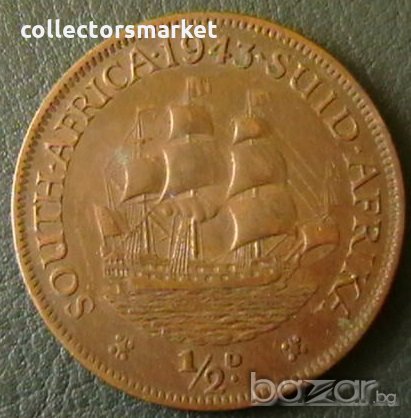 ½ пени 1943, Южна Африка, снимка 1