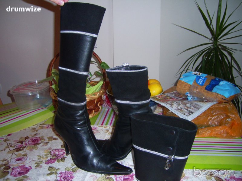 Италиански дамски ботуши от естествена кожа и велур №39 - 2 в 1, снимка 1