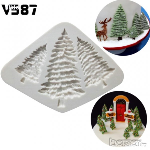 3 Коледни борови елхи елха силиконов молд форма за декор украса торта фондан шоколад и др., снимка 1