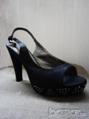 Черни кожени обувки , снимка 4 - Дамски обувки на ток - 8949833
