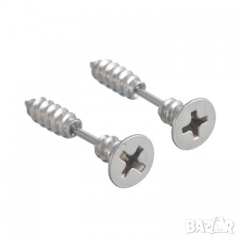 Обеци във форма на винт болт фенски тарикатски бели, снимка 2 - Обеци - 24854397