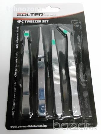 Пинсети метални комплект 4 бр. BOLTER super strong, снимка 2 - Други инструменти - 19663026