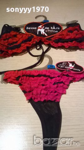 Комплект черен с червени дантелки-сутиен+бикини, снимка 6 - Бельо - 13731492