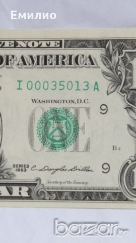 РЯДКА $ 1 Долар 1963 / Само 5 Цифри в Серийният Номер UNC, снимка 3 - Нумизматика и бонистика - 19403390