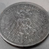 5 марки Германия 1898г сребро, снимка 4 - Нумизматика и бонистика - 21982726