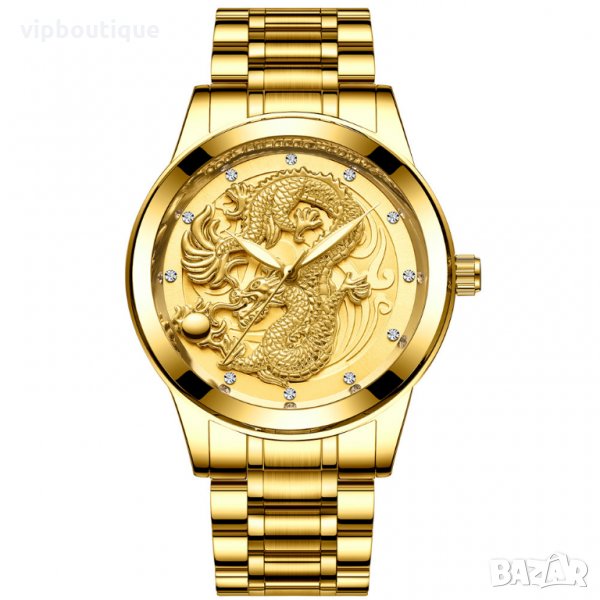 Златни Мъжки Часовници с 3D Дракон, снимка 1