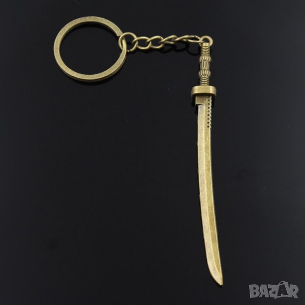 🗡️ Самурай Меч Катана - 100% реалистичен ключодържател. (10.7*1см) Антично-златен, снимка 1