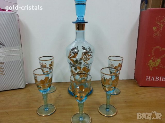 ретро чаши с гарафа за ракия с позлата Чехословакия 