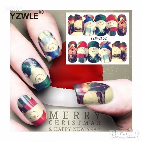 YZW-2152 снежен човек с шапка слайер ваденки водни стикери за нокти маникюр