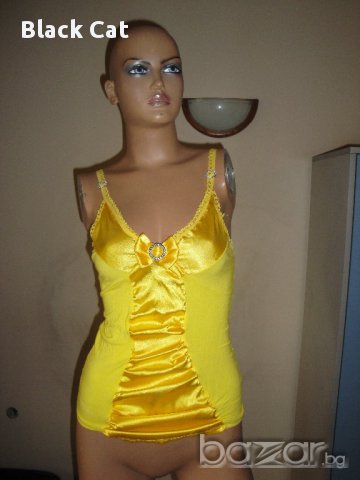 Нов изящен жълт дамски топ / потник, дамско бюстие, корсет, дамска блуза / тениска без ръкави, ръкав