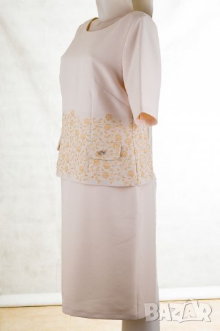 Елегантна рокля в бледорозов нюанс с бродерии марка Poza - EU 42 и EU 46, снимка 2 - Рокли - 25774630