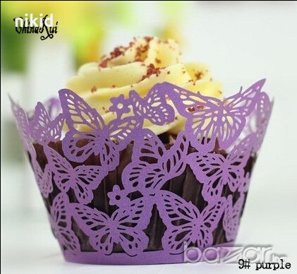 12 бр пеперуди декори декорация за мъфини кексчета дантела кошнички, снимка 2 - Кухненски принадлежности - 17505910