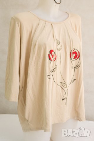 Ръчно изрисувана бежова дамска блуза марка Ally Grace L/XL, снимка 3 - Блузи с дълъг ръкав и пуловери - 22731863