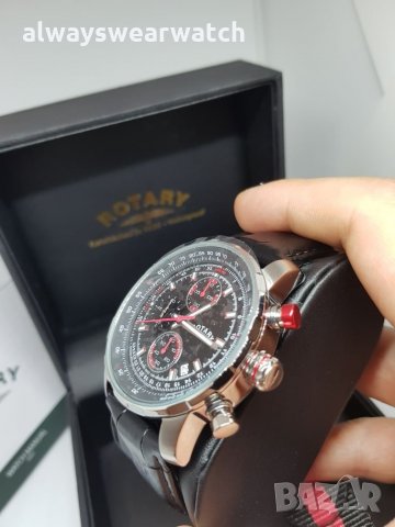 Rotary Aviator Chrono - Red / чисто нов часовник Ротари Авиатор - 2 бр. каишки / 100% оригинален, снимка 16 - Мъжки - 22835212