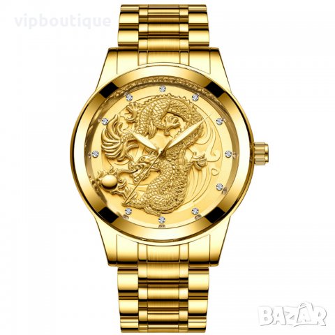 Златни Мъжки Часовници с 3D Дракон, снимка 1 - Мъжки - 24356384