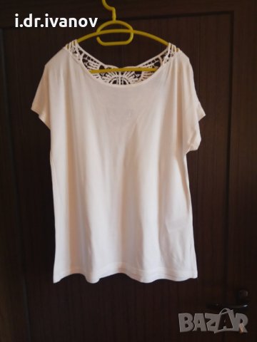 бяла блуза с дантела Л-ХЛ размер, снимка 2 - Тениски - 25588099