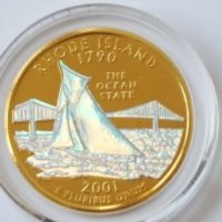 State Quarter GOLDEN PLATED 25 cents RHODE ISLAND 1790 ot 2001, снимка 5 - Нумизматика и бонистика - 19324382