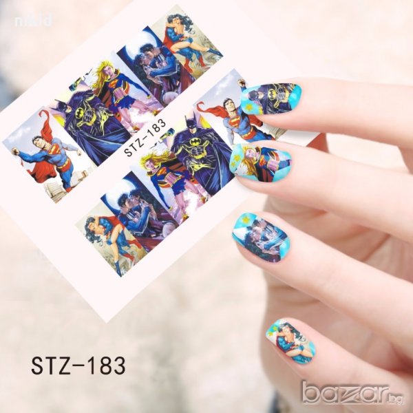 STZ-183 Супер герои Супермен Батман ваденки водни стикери за нокти маникюр, снимка 1