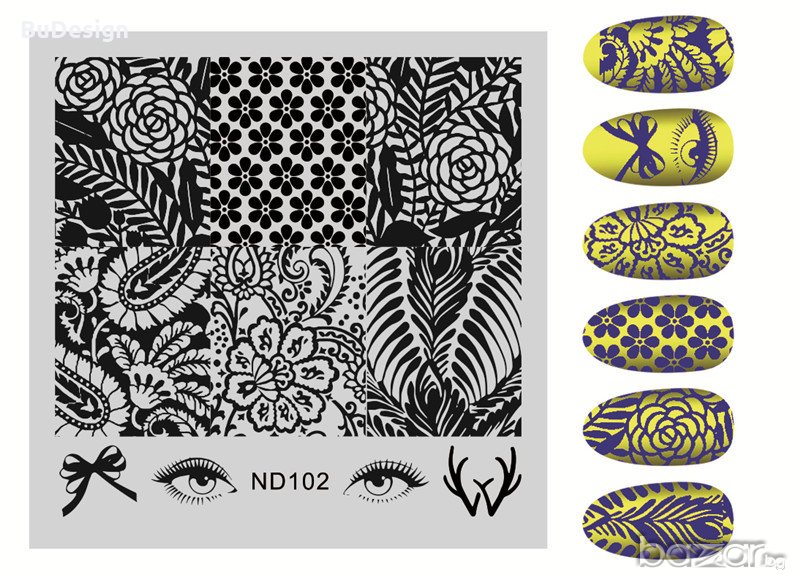 квадратен Шаблон за щампа печати за нокти плочка оригинал NICOLE DIARY - 102, снимка 1