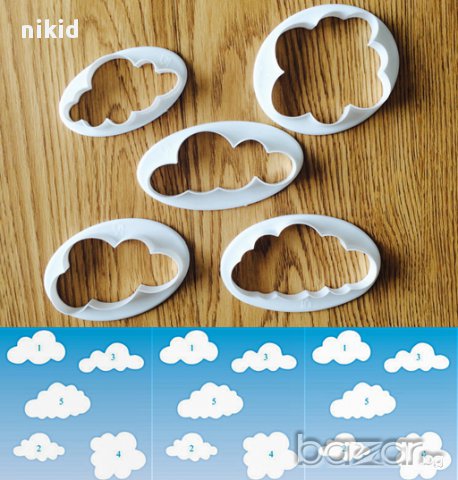 пластмасови резци резец форма облак облаци 5 бр различни размери украса торта сладки мъфини и др, снимка 1 - Форми - 15148185