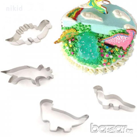 4 бр метални резци резец динозавър динозаври форма за украса декор сладки фондан торта и др., снимка 2 - Форми - 15138078