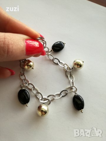  Сребърна гривна с оникс - сребро проба 925