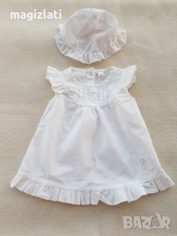 Бяла рокля и шапчица 0-3 месеца, снимка 3 - Бебешки рокли - 22676915