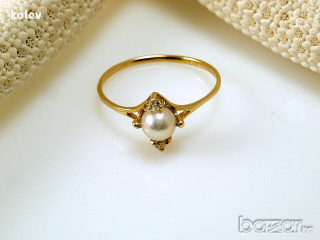 златен пръстен с бяла  перла и 2 бр. цирконии 1.05 грама/№52.5, снимка 3 - Пръстени - 11164003