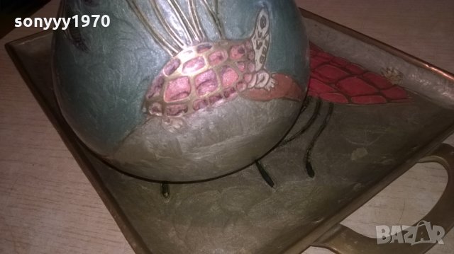 поднос+кана с риби и костенурки-мед/месинг-внос швеицария, снимка 7 - Антикварни и старинни предмети - 22980169