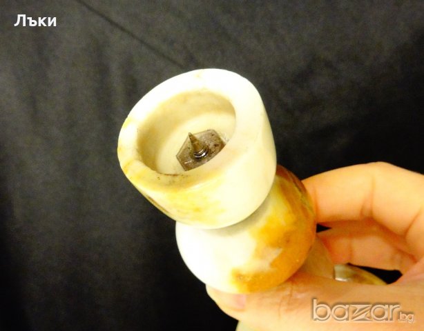 Старинен свещник от оникс и бронз 730 гр. , снимка 5 - Антикварни и старинни предмети - 20384250