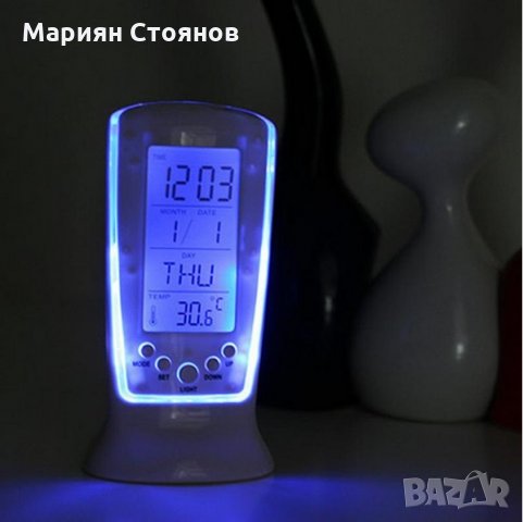 Дигитален настолен часовник термометър за стая бюро електронен LED календар аларма, снимка 4 - Други - 25235211