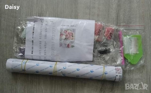 Диамантен гоблен"Ваза с рози", снимка 2 - Гоблени - 25799734