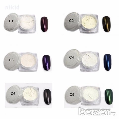 ХИТ !!  цветен прах за нокти пудра  за UV огледален хромиран  ефект блясък пигмент маникюр, снимка 4 - Декоративна козметика - 15360330