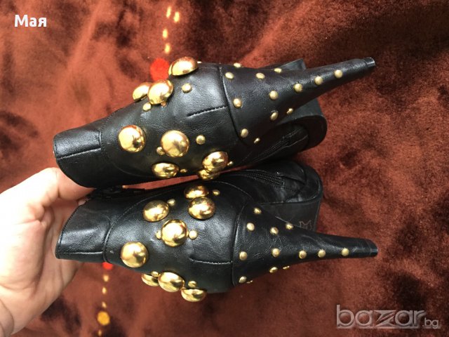Отворени черни боти със златисти елементи. Размер 36,37, снимка 4 - Дамски боти - 13940392