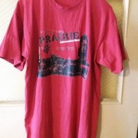 Мъж.тениска-"PRAGUE"-/памук+ликра/,цвят-червен. Закупена от Германия., снимка 1 - Тениски - 21859368