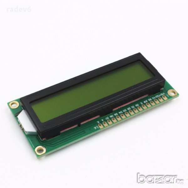 LCD1602 дисплей с жълта подсветка / зелен фон, Ардуино / Arduino, снимка 1