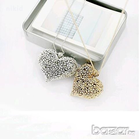 Колие с висулка голямо сърце на цветя, снимка 1