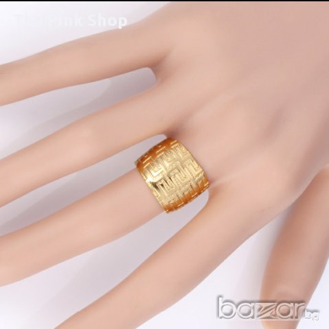 НОВО!!! Стилен комплект-18К златна баня-гривна и пръстен, снимка 2 - Гривни - 9513533