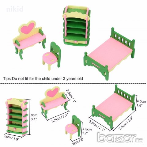 комплект за детска играчка дървена къща обзавеждане  всекидневна легло стол етажерка скамейка, снимка 2 - Рисуване и оцветяване - 19848998