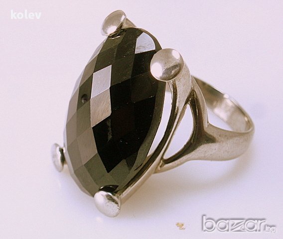 сребърен пръстен с черен кристал, снимка 2 - Пръстени - 13413163