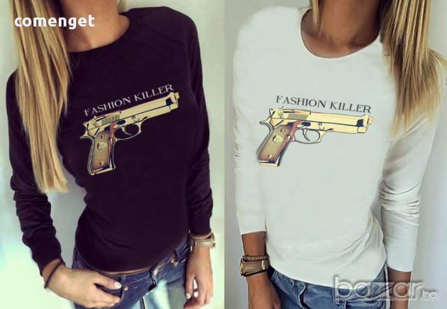 ПРОМО ЦЕНА Дамски тениски FASHION KILLER GUN принт! Поръчай С Твоя идея!, снимка 2 - Тениски - 12743752