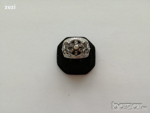 Масивен сребърен пръстен с бели и черни цирконий - сребро проба 925, снимка 2 - Пръстени - 18172345