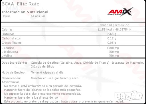AMIX BCAA Elite Rate 350 Caps., снимка 2 - Хранителни добавки - 23042815