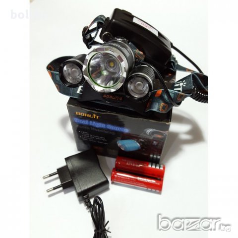 Мощен LED фенер - челник за глава с акумулаторни батерии и 3 LED диода Boruit, снимка 2 - Екипировка - 12467330