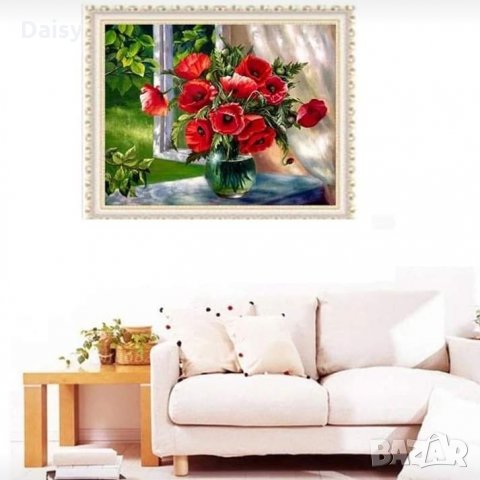 Диамантен гоблен"Ваза с макове", снимка 2 - Гоблени - 25912528