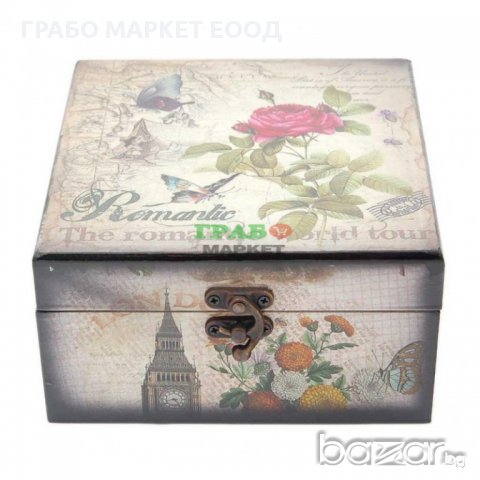 Комплект от 2бр. дървени кутии с цветен принт - цветя и пеперуди.