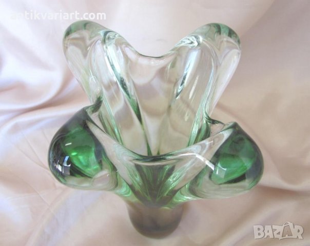 Стара Морано Кристално Стъкло Масивна Ваза, снимка 4 - Антикварни и старинни предмети - 25706892